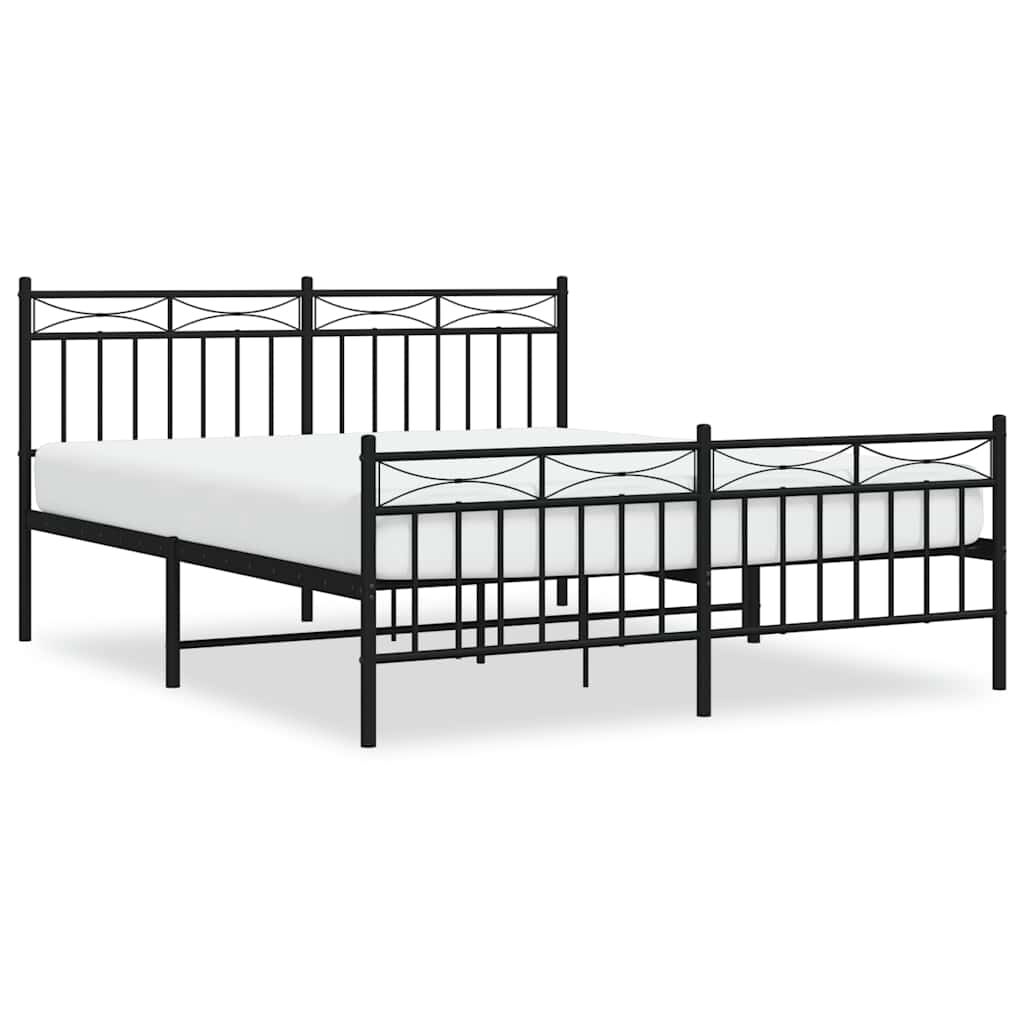 Metal Bed Frame without Mattress with Footboard Black 150x200 cm Price
