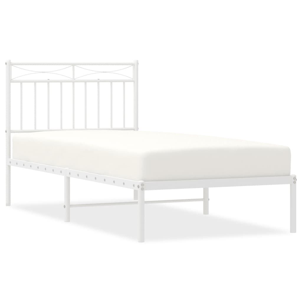 Metal Bed Frame without Mattress with Headboard White 90x190 cm Price