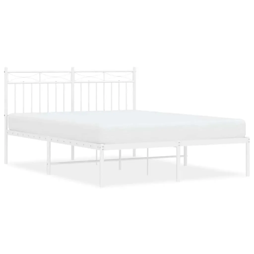 Metal Bed Frame without Mattress with Headboard White 135x190 cm Price