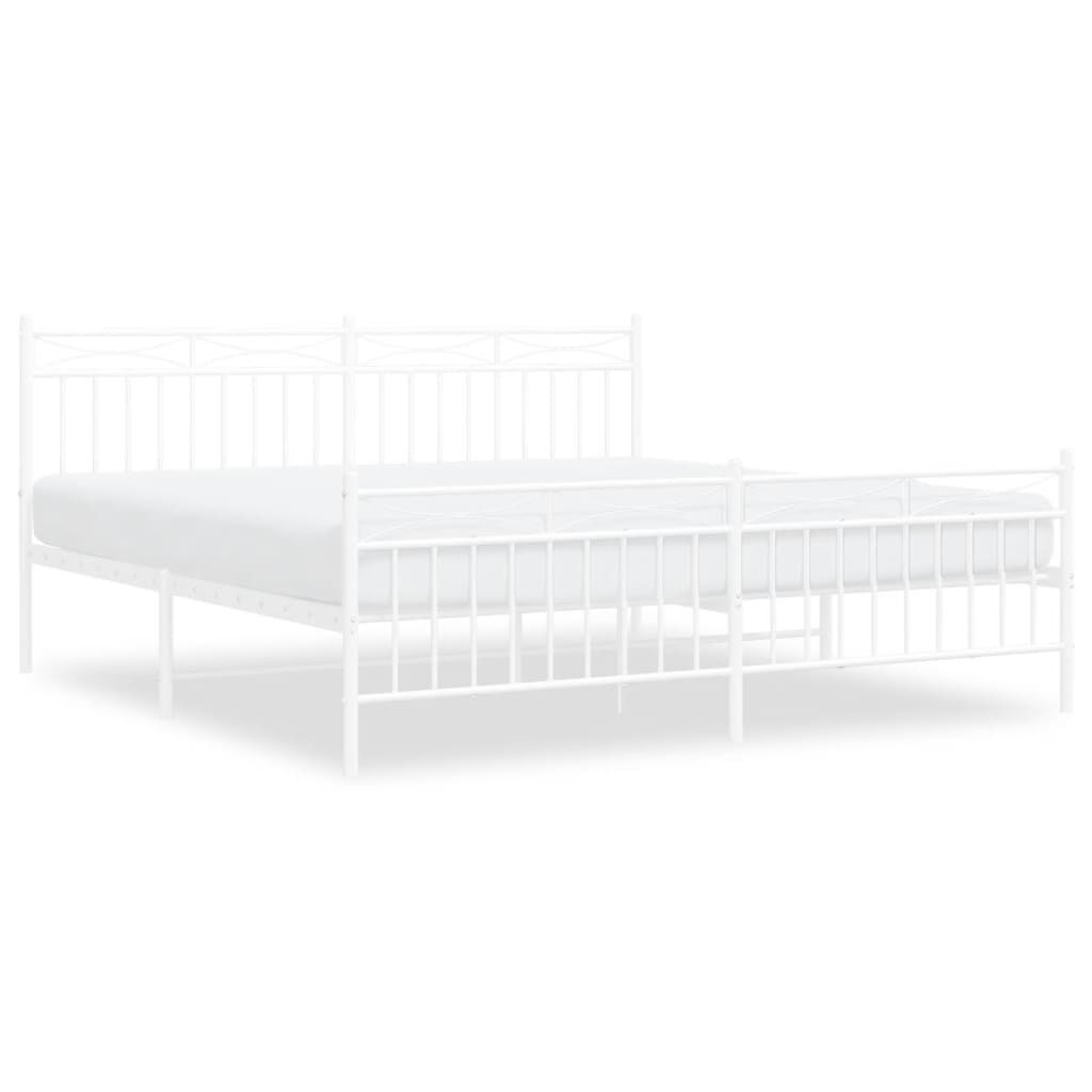Metal Bed Frame without Mattress with Footboard White 183x203 cm King Price