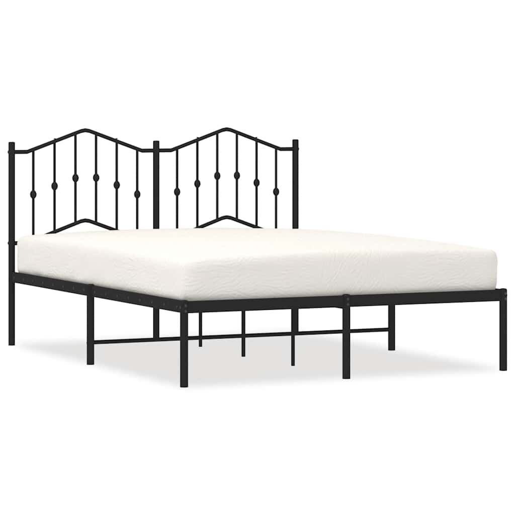 Metal Bed Frame without Mattress with Headboard Black 135x190 cm Price