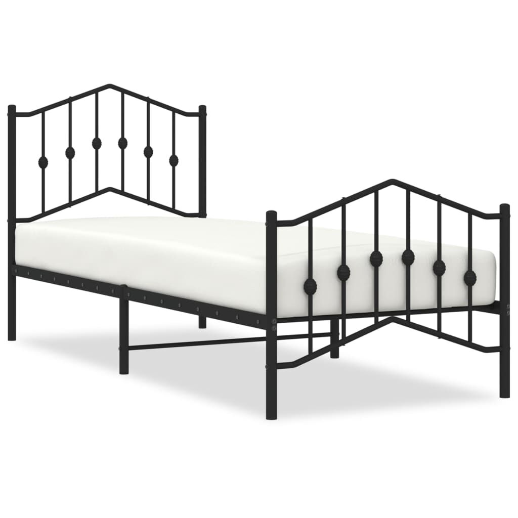 Metal Bed Frame without Mattress with Footboard Black 90x190 cm Price