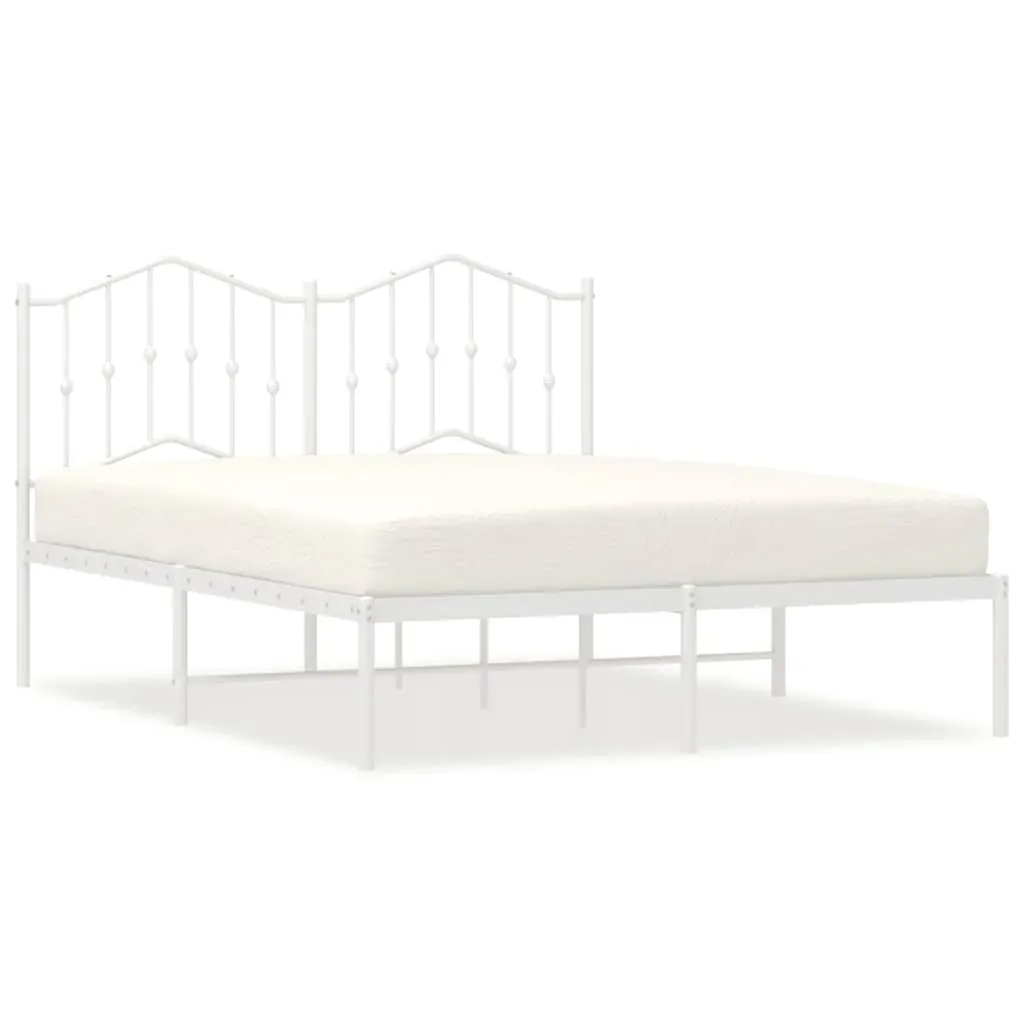 Metal Bed Frame without Mattress with Headboard White 150x200 cm Price