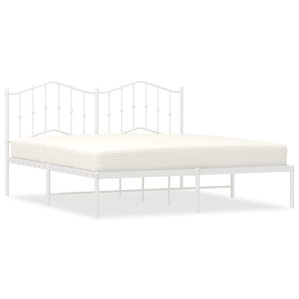 Metal Bed Frame without Mattress with Headboard White 183x203 cm King Price