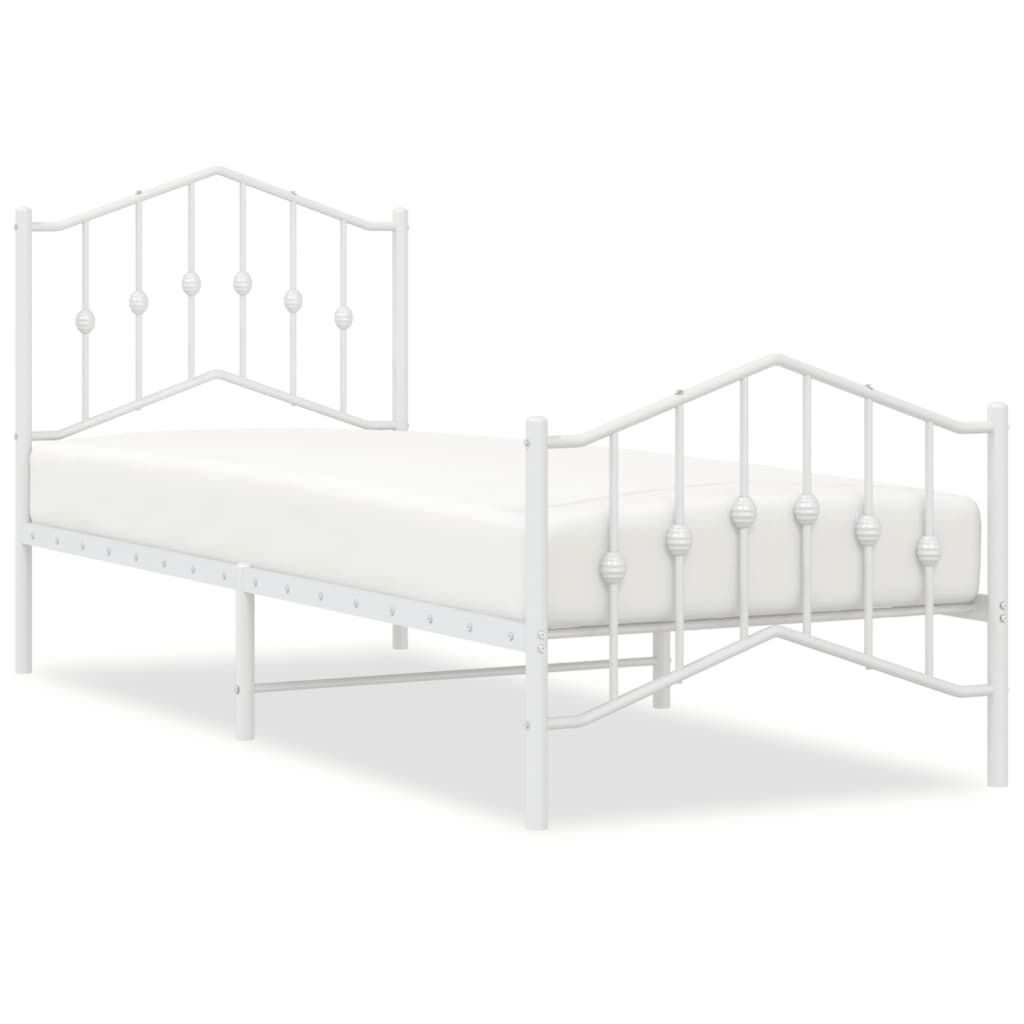 Metal Bed Frame without Mattress with Footboard White 90x190 cm Price