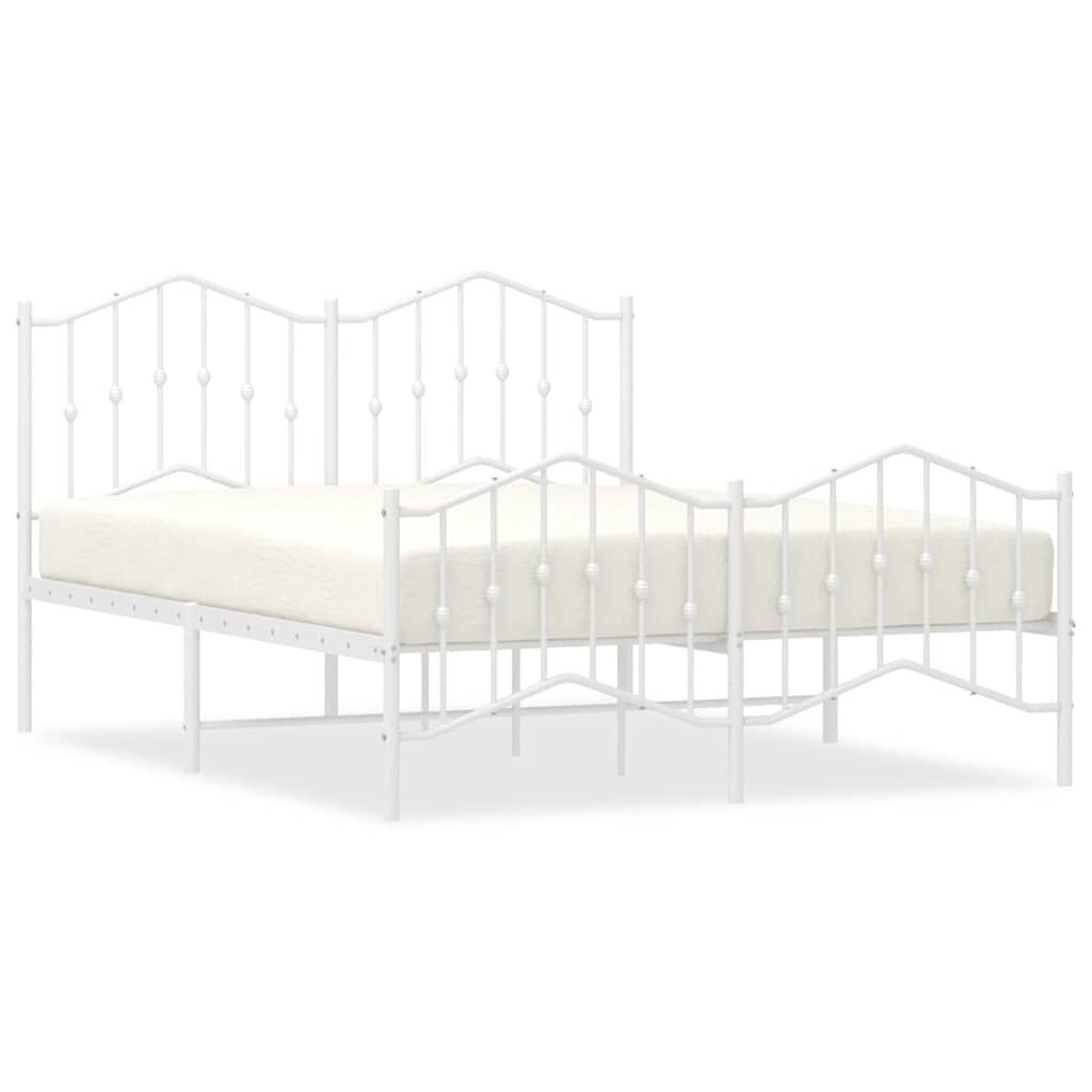 Metal Bed Frame without Mattress with Footboard White 135x190 cm Price