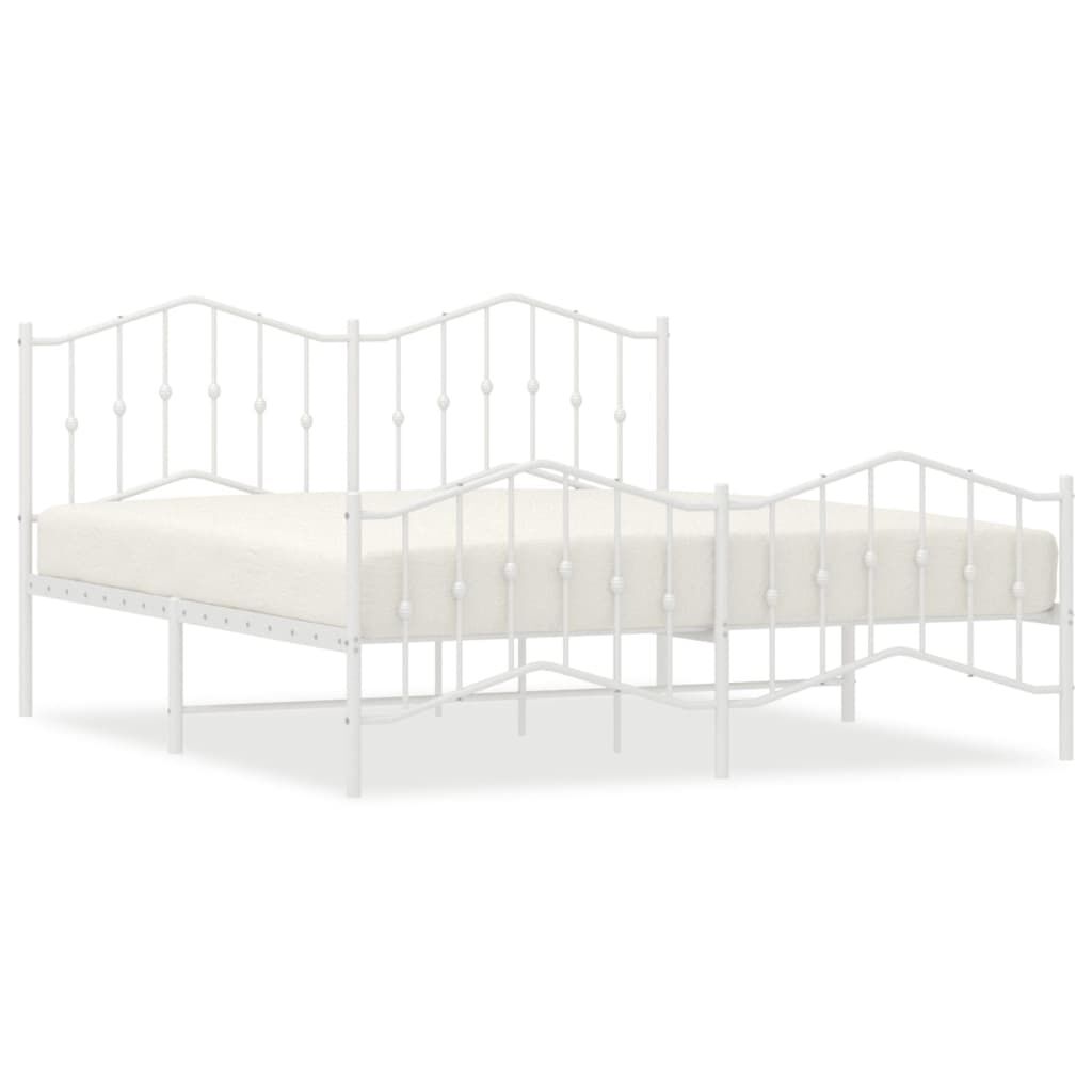 Metal Bed Frame without Mattress with Footboard White 183x203 cm King Price