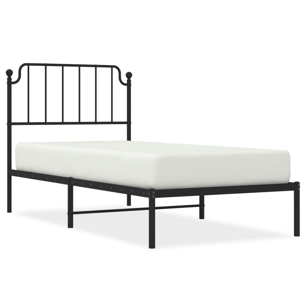 Metal Bed Frame without Mattress with Headboard Black 90x190 cm Price