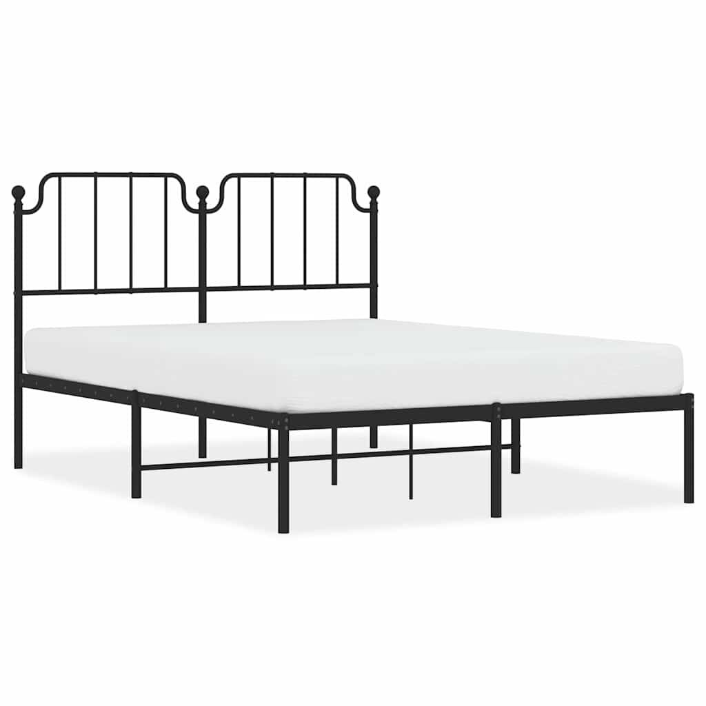 Metal Bed Frame without Mattress with Headboard Black 150x200 cm Price