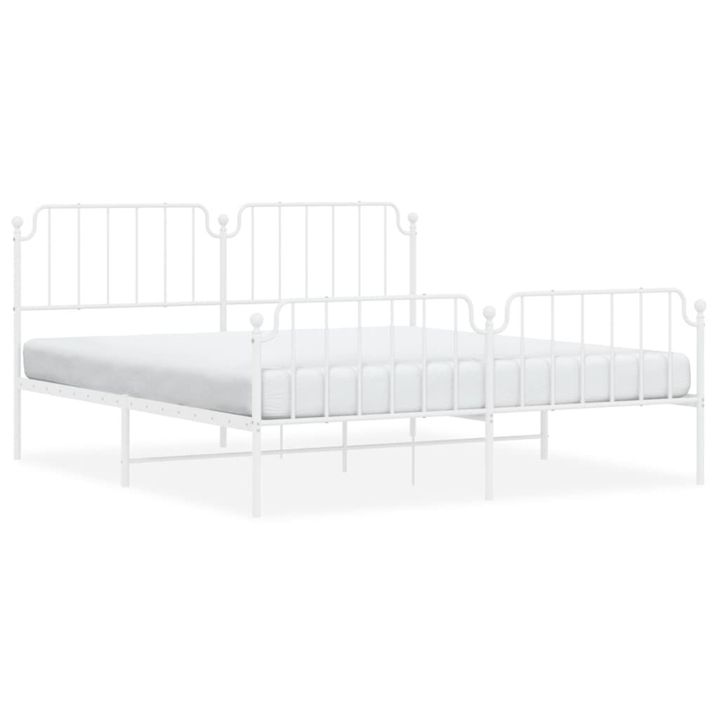 Metal Bed Frame without Mattress with Footboard White 183x203 cm King Price