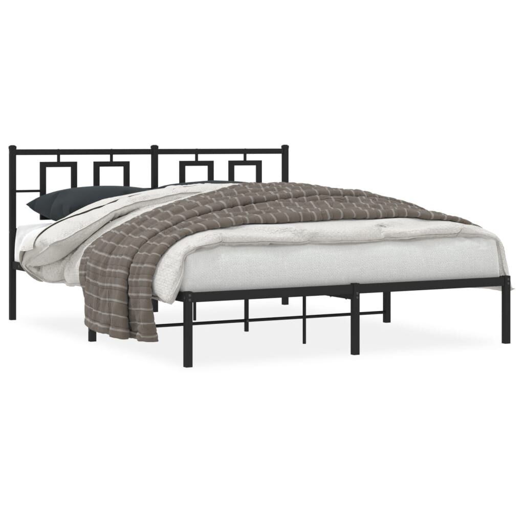 Metal Bed Frame without Mattress with Headboard Black 150x200 cm Price