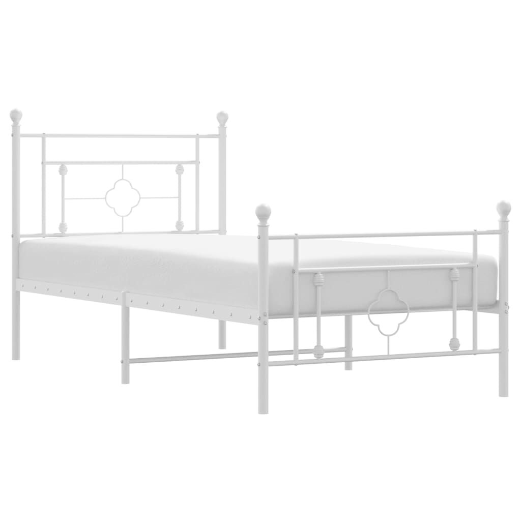 Metal Bed Frame without Mattress with Footboard White 90x190 cm Price