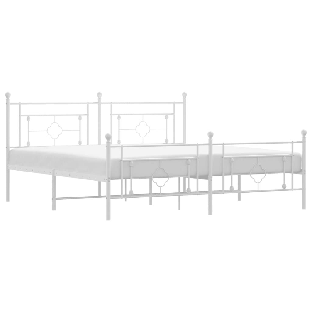 Metal Bed Frame without Mattress with Footboard White 183x203 cm King Price