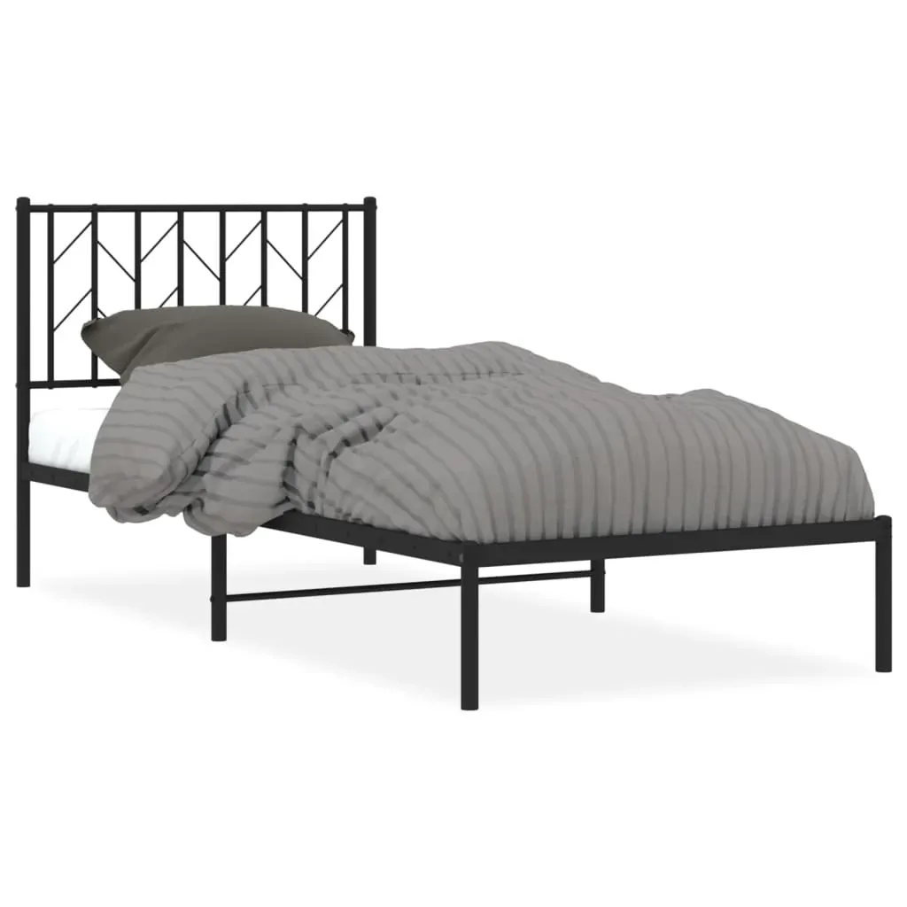 Metal Bed Frame without Mattress with Headboard Black 90x190 cm Price