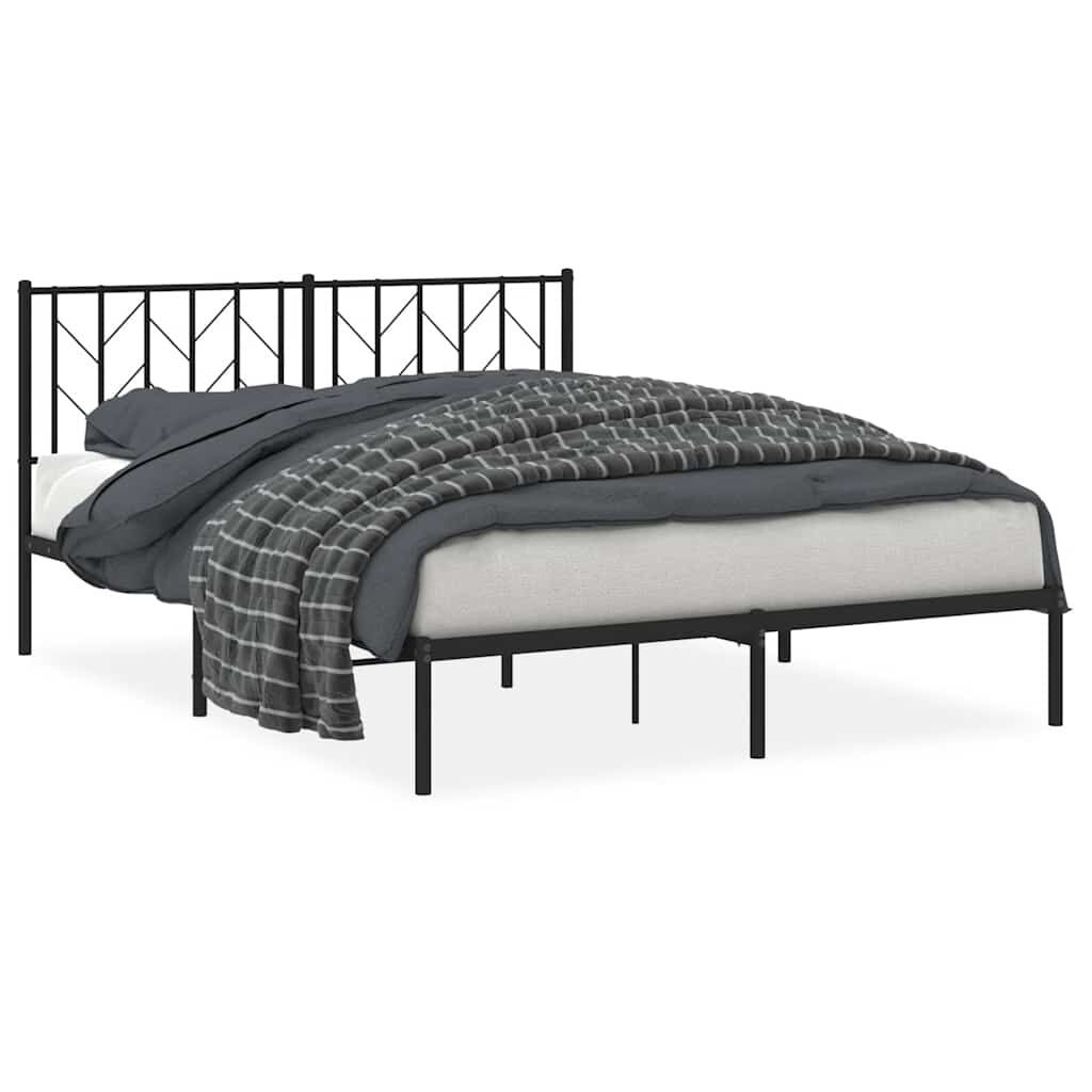 Metal Bed Frame without Mattress with Headboard Black 150x200 cm Price