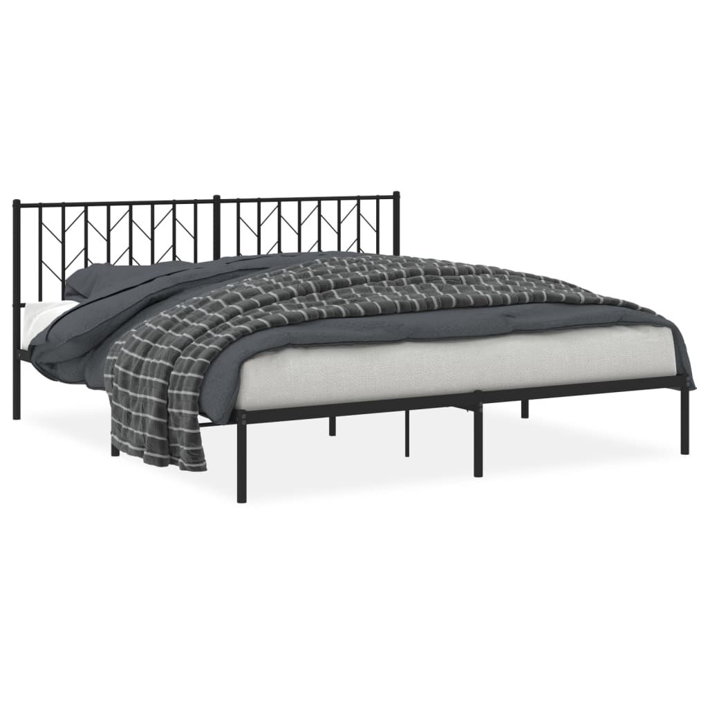 Metal Bed Frame without Mattress with Headboard Black 183x203 cm King Price
