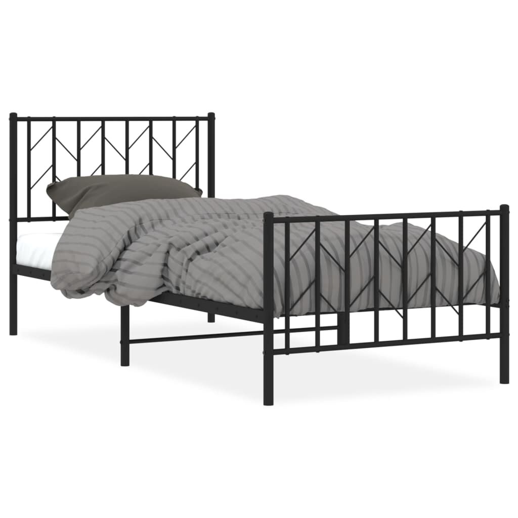 Metal Bed Frame without Mattress with Footboard Black 90x190 cm Price