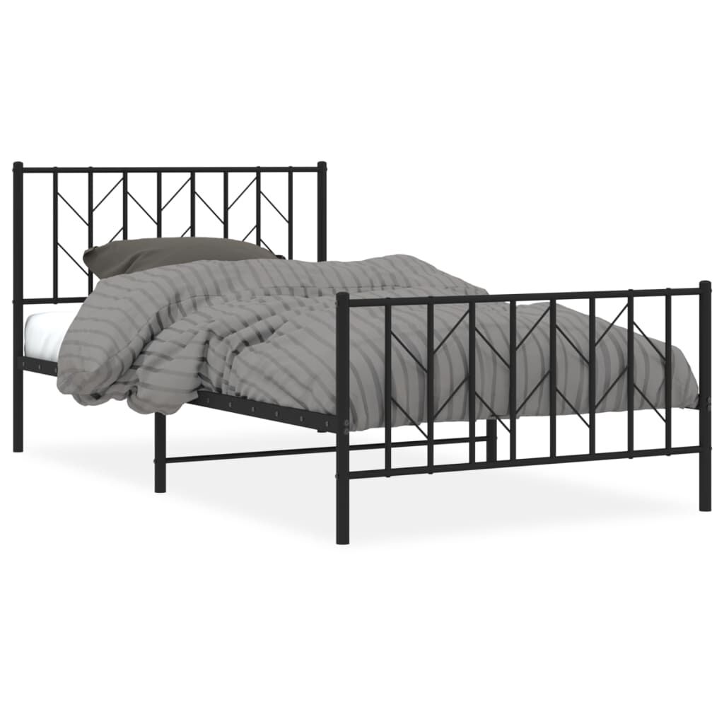Metal Bed Frame without Mattress with Footboard Black 107x203 cm King Single Price