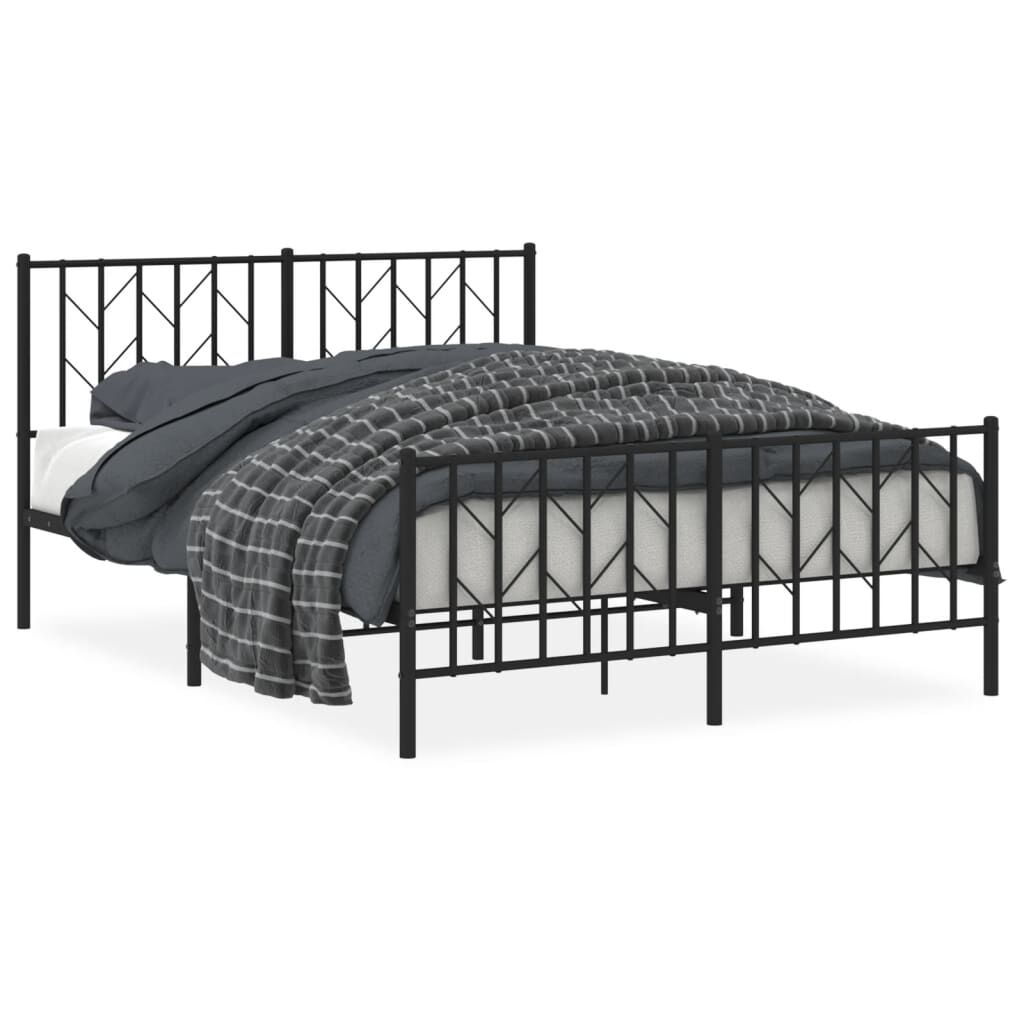 Metal Bed Frame without Mattress with Footboard Black 135x190 cm Price