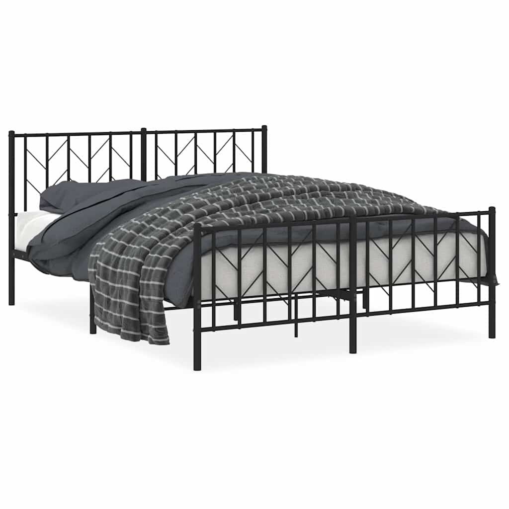 Metal Bed Frame without Mattress with Footboard Black 150x200 cm Price