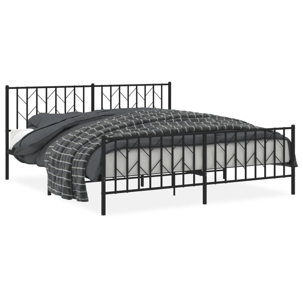 Metal Bed Frame without Mattress with Footboard Black 183x203 cm King Price