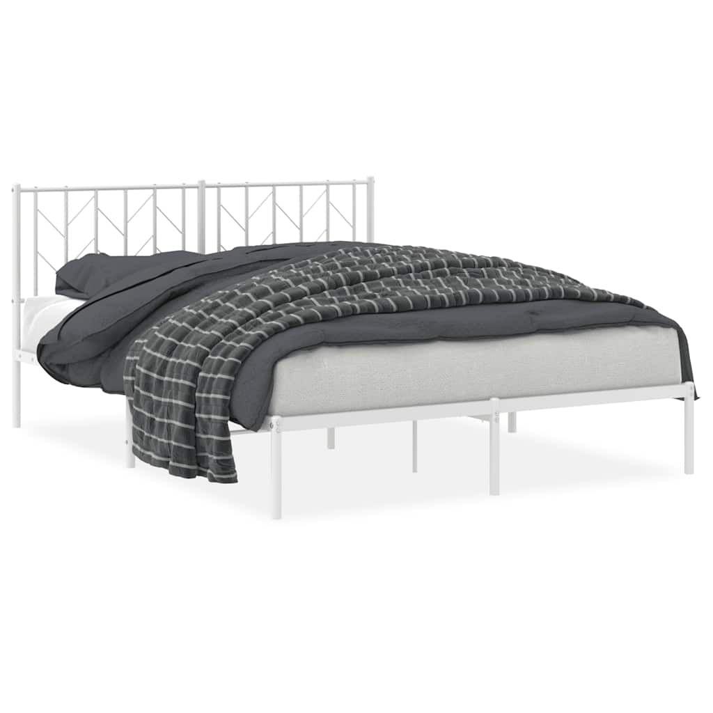 Metal Bed Frame without Mattress with Headboard White 150x200 cm Price
