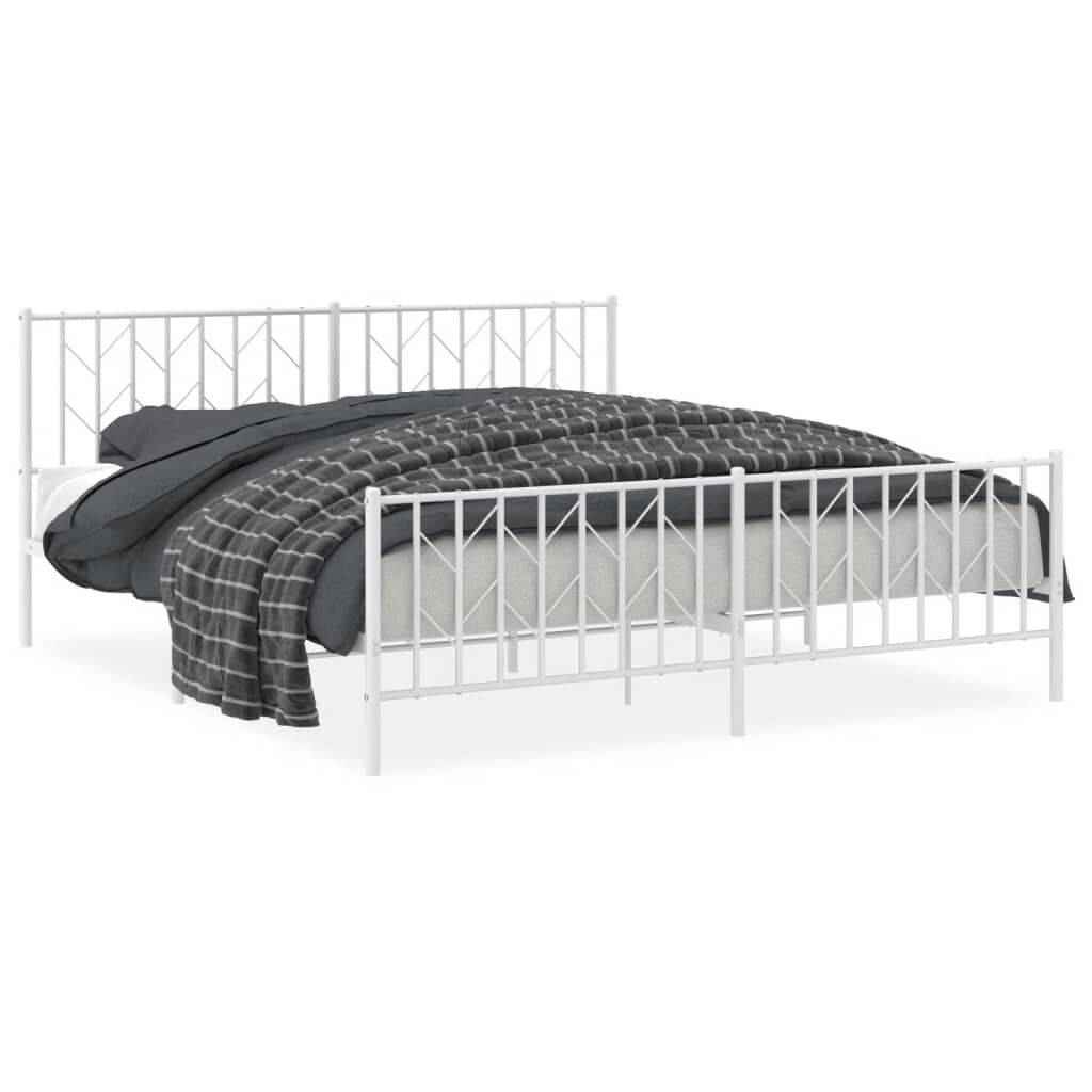 Metal Bed Frame without Mattress with Footboard White 183x203 cm King Price