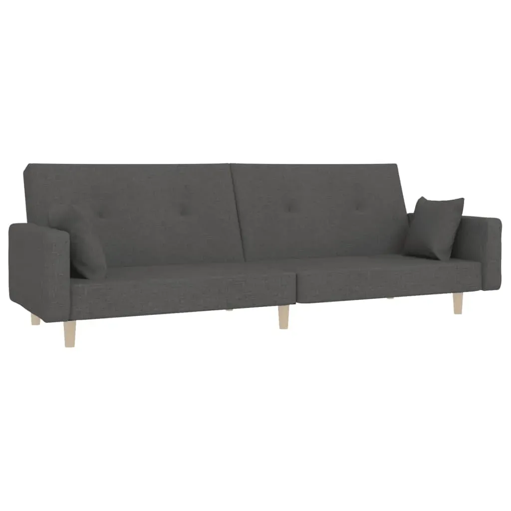 2-Seater Sofa Bed with Two Pillows Dark Grey Fabric Price