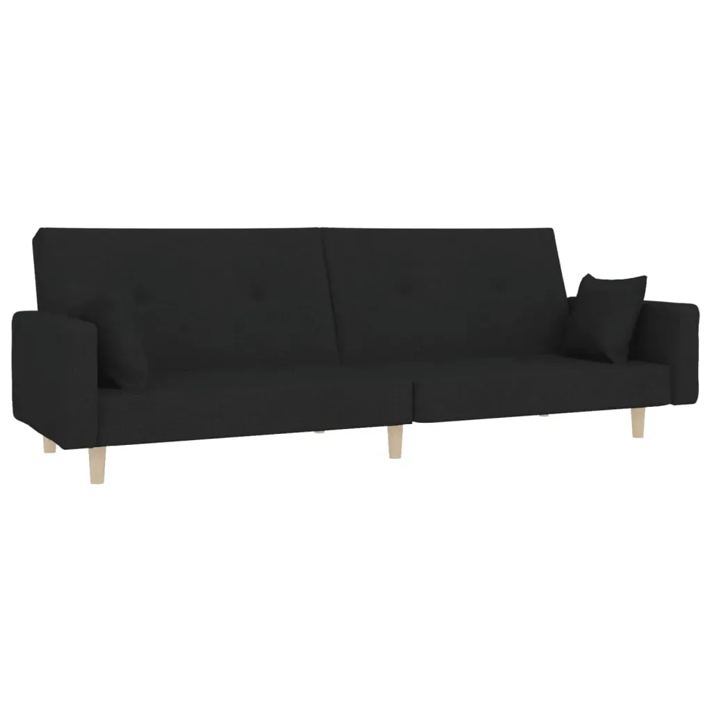 2-Seater Sofa Bed with Two Pillows Black Fabric Price