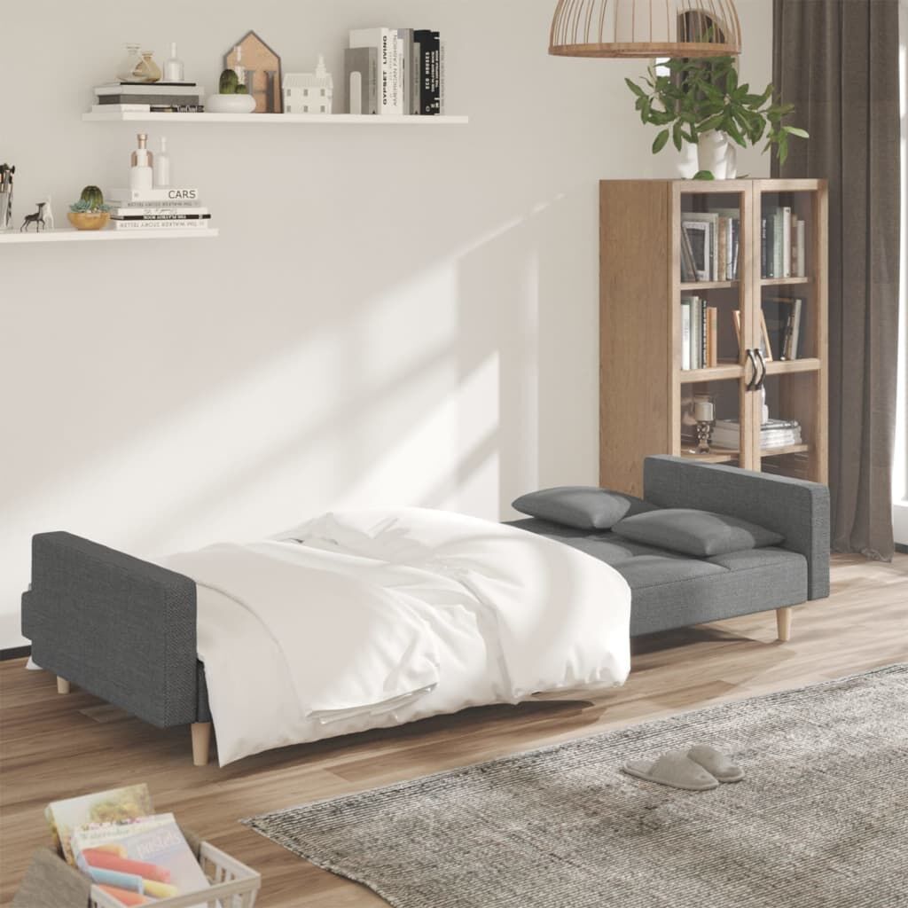 2-Seater Sofa Bed with Two Pillows Light Grey Fabric Price