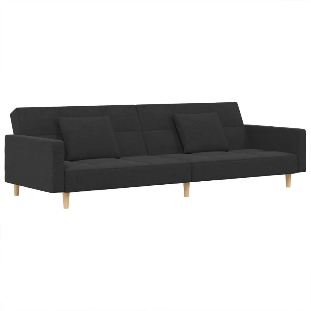 2-Seater Sofa Bed with Two Pillows Dark Grey Fabric Price