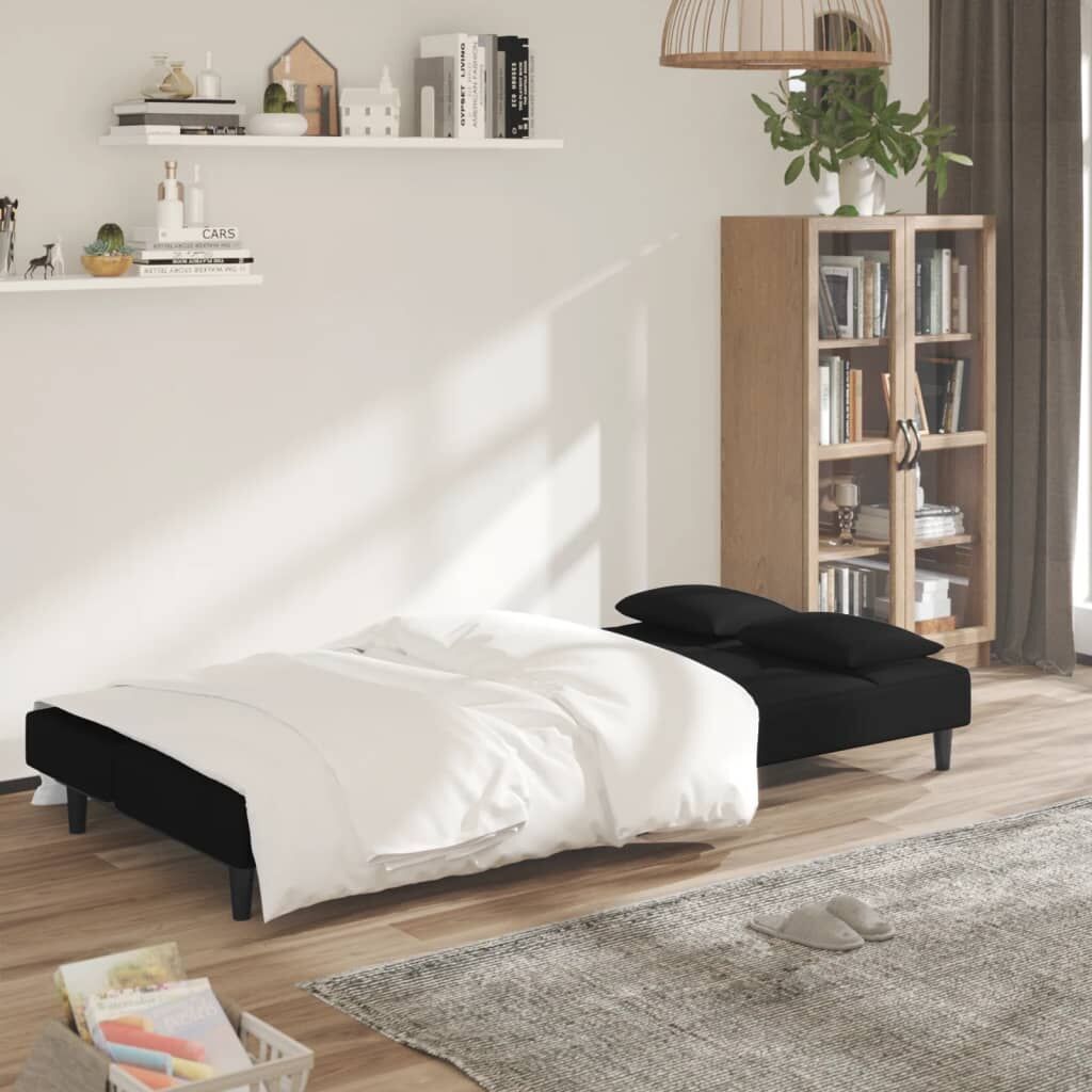 2-Seater Sofa Bed with Two Pillows Black Velvet Price