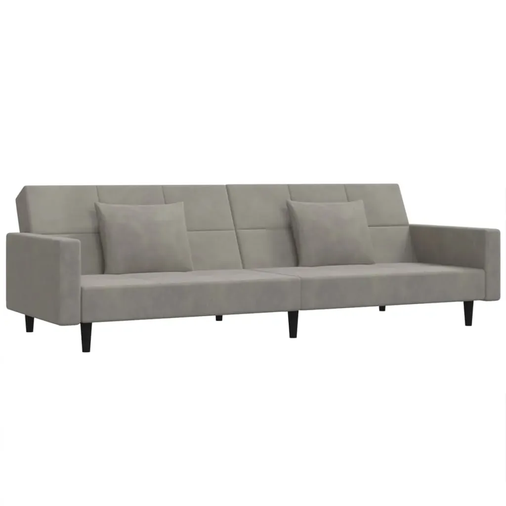 2-Seater Sofa Bed with Two Pillows Light Grey Velvet Price