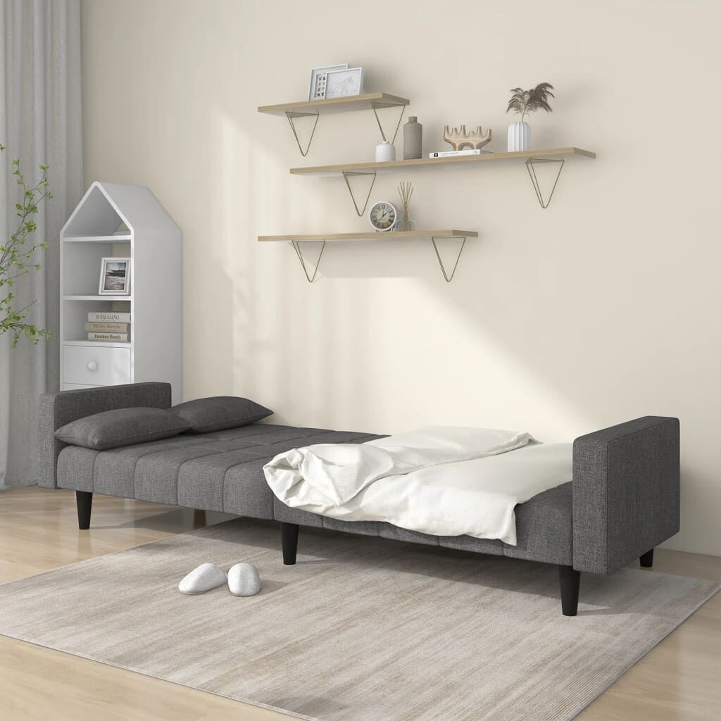 2-Seater Sofa Bed with Two Pillows Light Grey Fabric Price