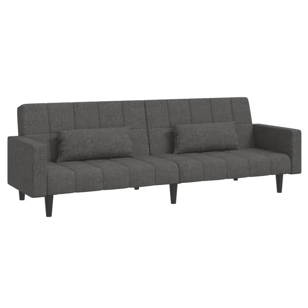 2-Seater Sofa Bed with Two Pillows Dark Grey Fabric Price