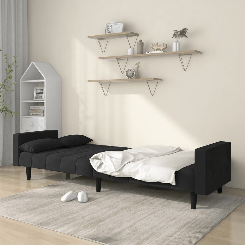 2-Seater Sofa Bed with Two Pillows Black Velvet Price