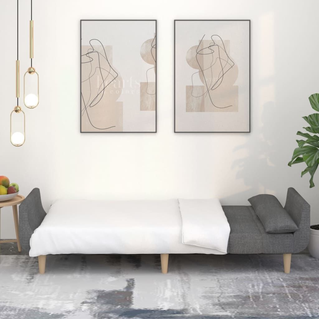 2-Seater Sofa Bed with Two Pillows Light Grey Fabric Price