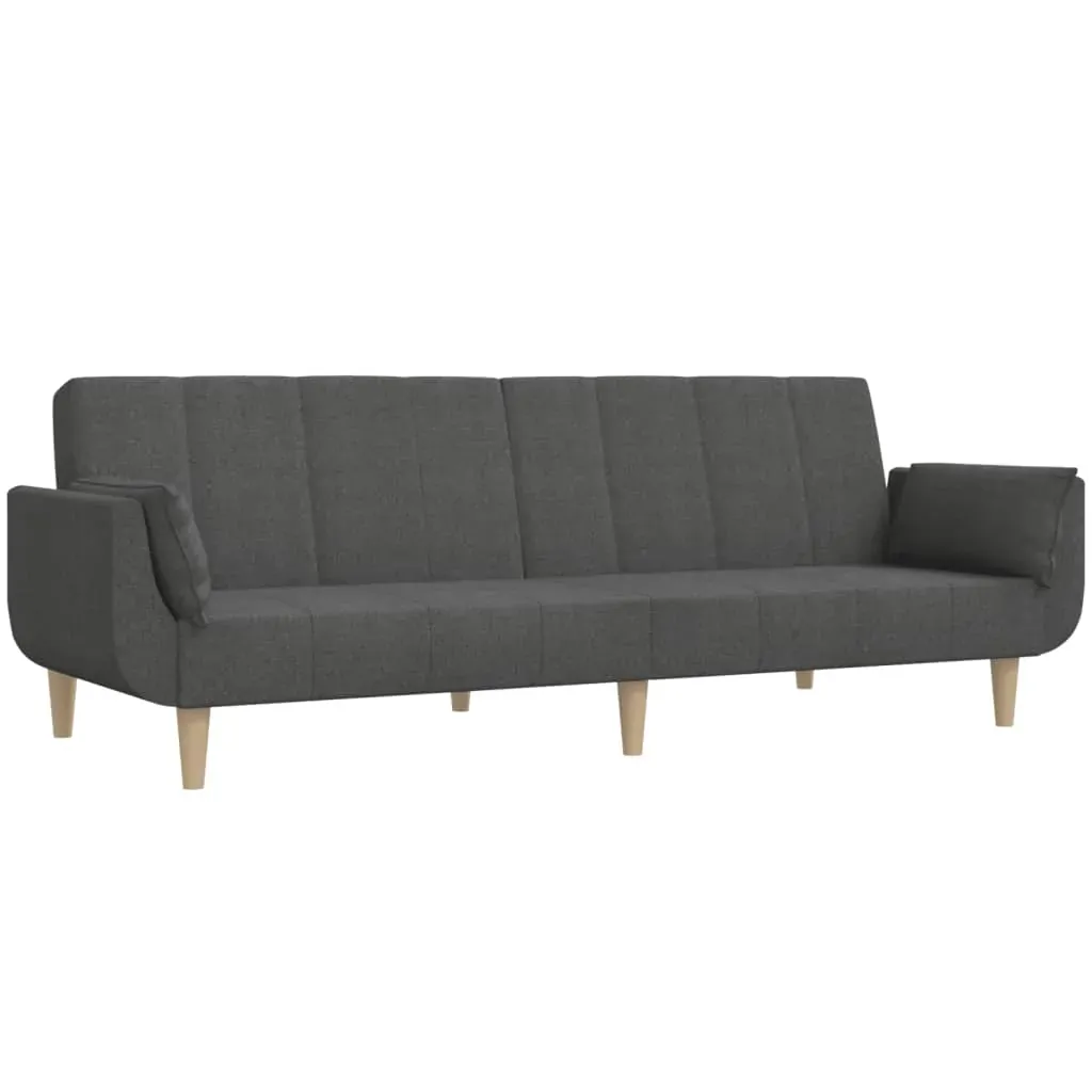 2-Seater Sofa Bed with Two Pillows Dark Grey Fabric Price