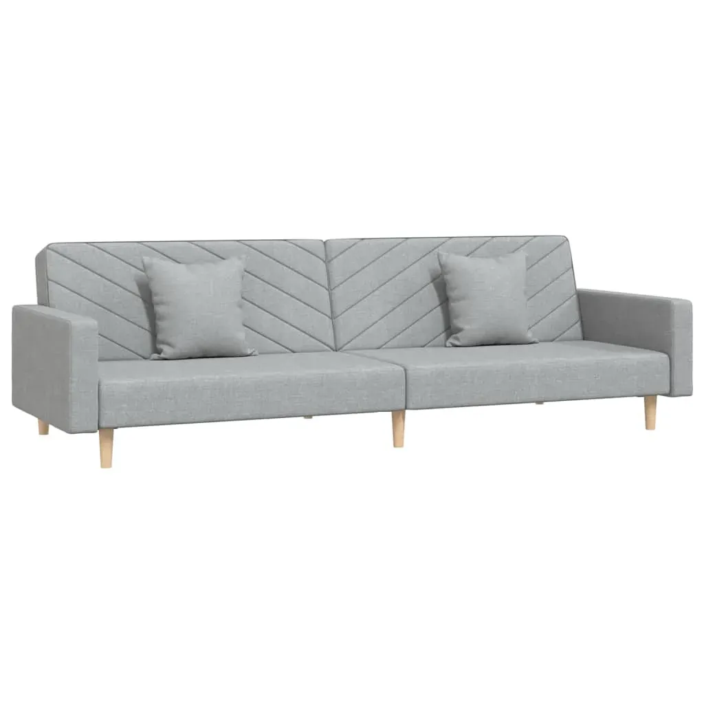 2-Seater Sofa Bed with Two Pillows Light Grey Fabric Price