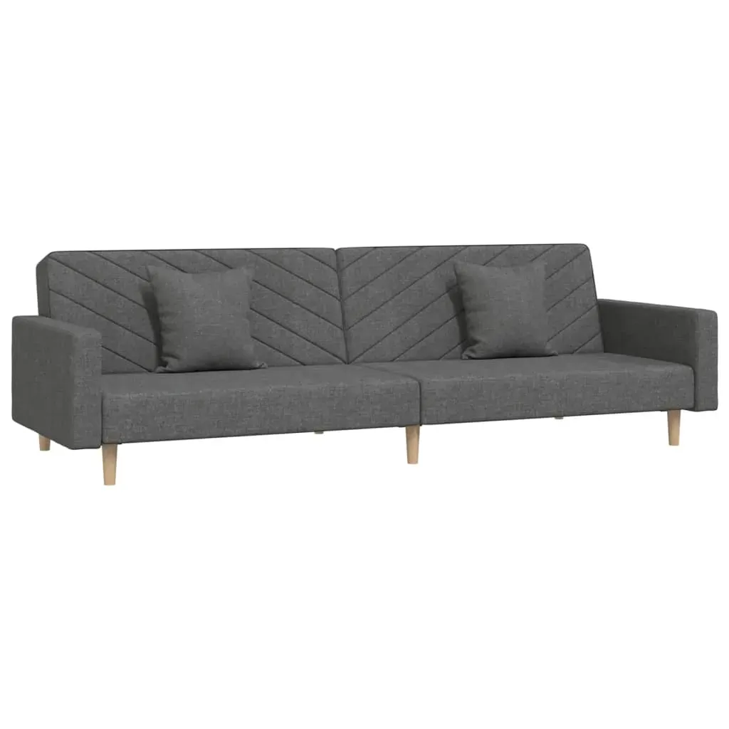 2-Seater Sofa Bed with Two Pillows Dark Grey Fabric Price
