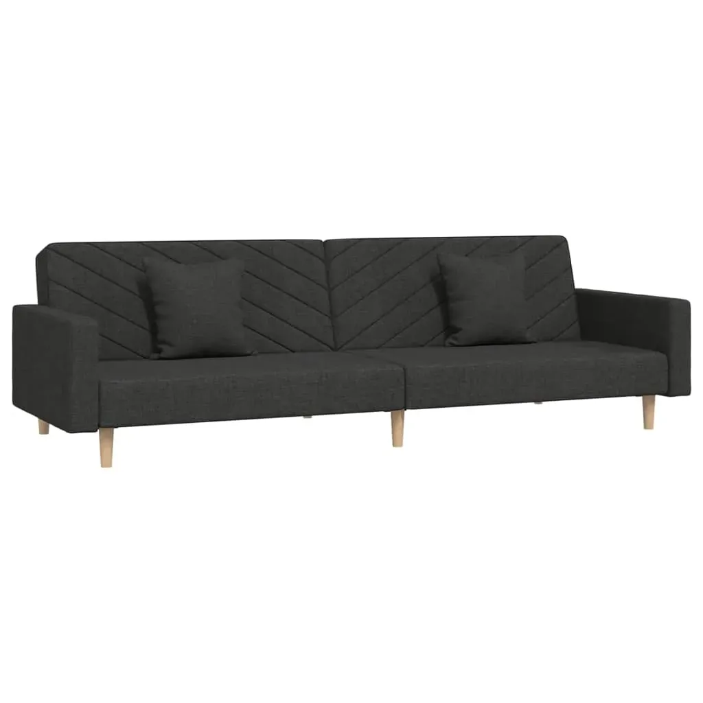 2-Seater Sofa Bed with Two Pillows Black Fabric Price