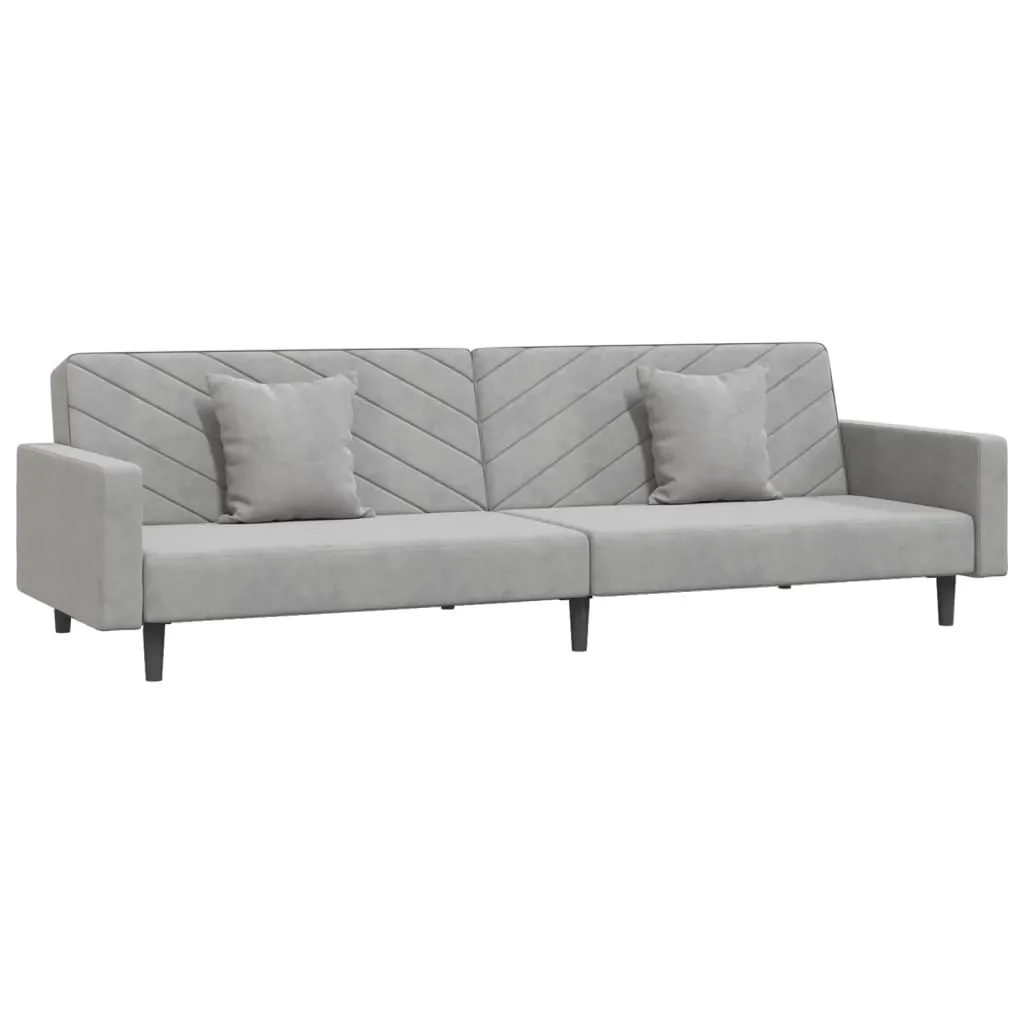 2-Seater Sofa Bed with Two Pillows Light Grey Velvet Price