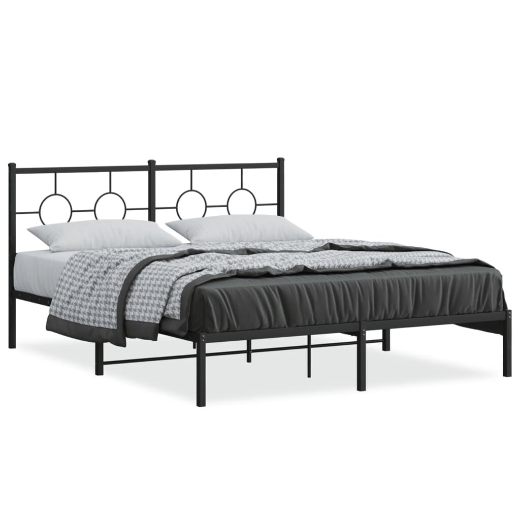 Metal Bed Frame without Mattress with Headboard Black 150x200 cm Price
