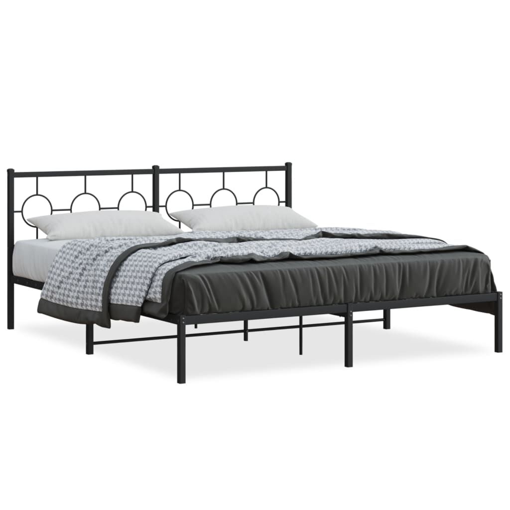 Metal Bed Frame without Mattress with Headboard Black 183x203 cm King Price