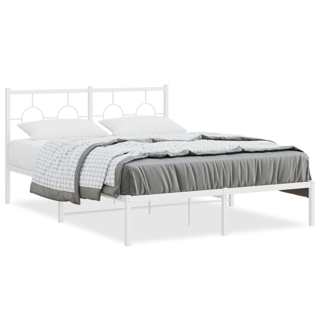 Metal Bed Frame without Mattress with Headboard White 135x190 cm Price