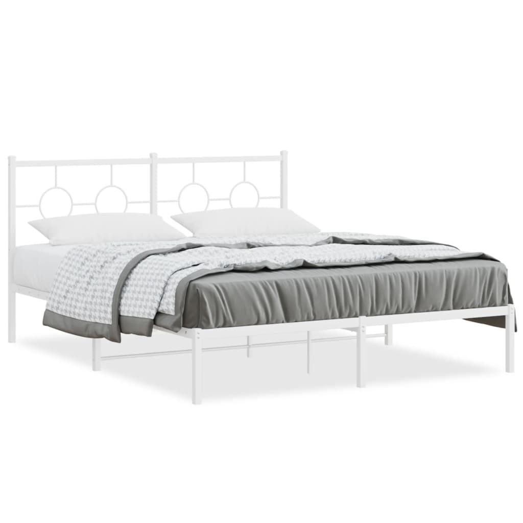 Metal Bed Frame without Mattress with Headboard White 150x200 cm Price