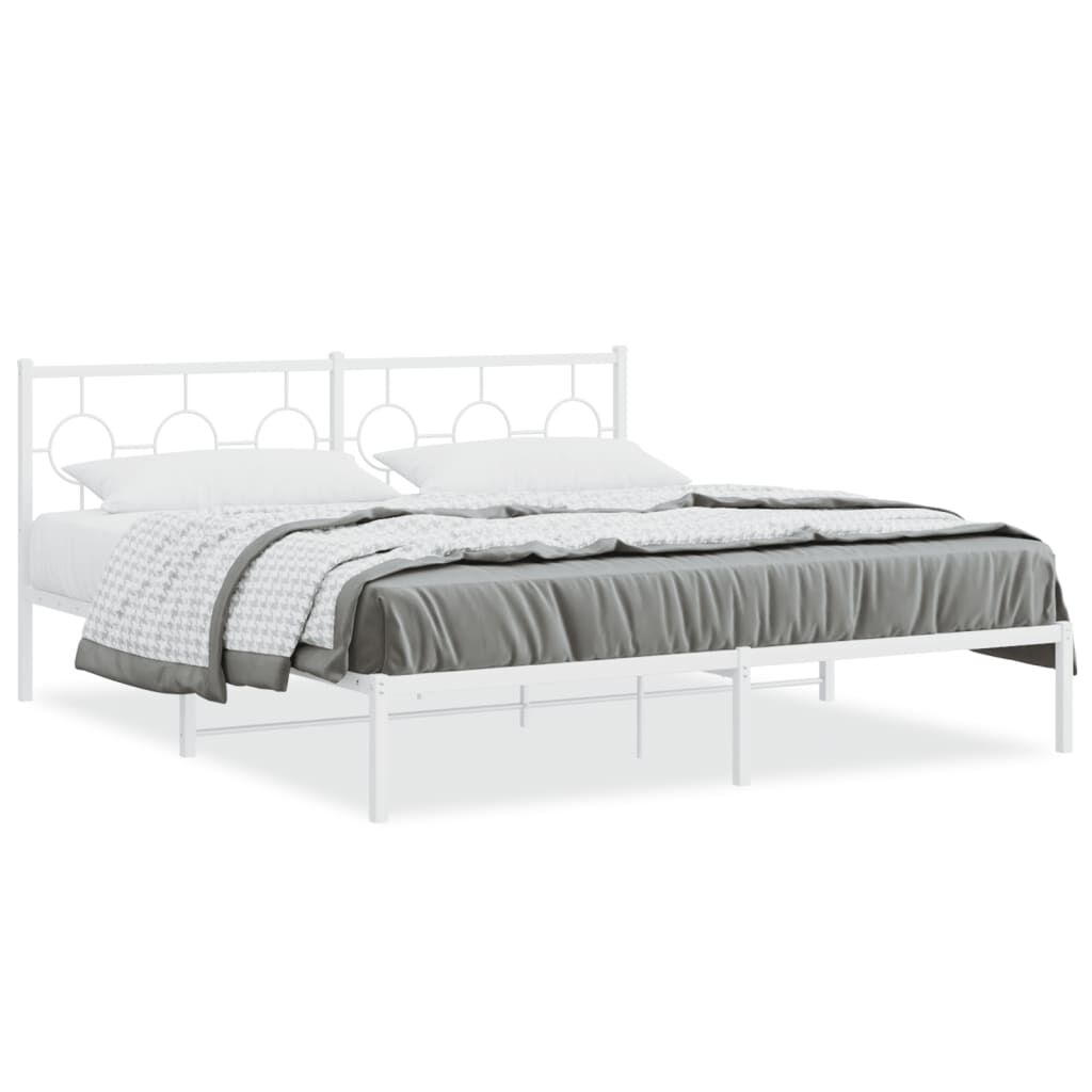 Metal Bed Frame without Mattress with Headboard White 183x203 cm King Price
