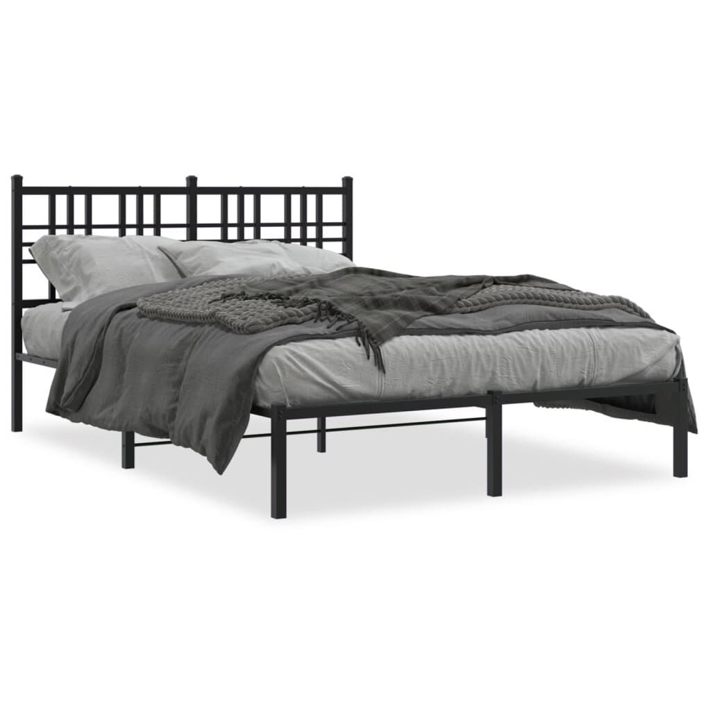 Metal Bed Frame without Mattress with Headboard Black 135x190 cm Price
