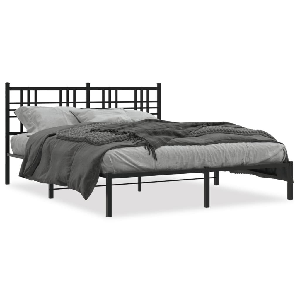 Metal Bed Frame without Mattress with Headboard Black 150x200 cm Price