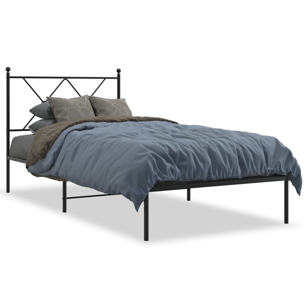Metal Bed Frame without Mattress with Headboard Black 90x190 cm Price